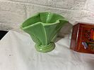 Decorative Assorted Ceramic and Wood Lot. Group lot of five objects including: a green ceramic Image - 4