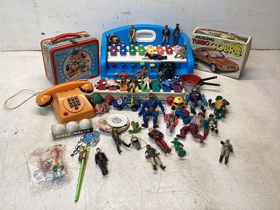 Vintage Toys and Action FiguresÂ. Â assorted toys and action figures including plastic and metal 