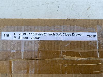 Vevor 10 Pairs 24 Inch Soft Close Drawer Slides. Box containing 10 pairs of 24-inch soft close 