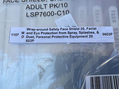 Pack of 20 Wrap-Around Safety Face Shields. A sealed pack of 20 wrap-around safety face shields 
