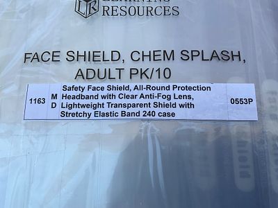 Pack of 10 Adult Face Shields with Anti-Fog Lens. Pack of 10 adult face shields designed for 