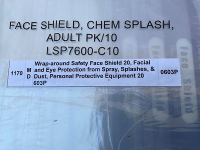Pack of 10 Safety Face Shields, Chem Splash. Pack of 10 wrap-around safety face shields designed 