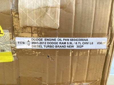Dodge Engine Oil Pan for 5.9L/6.7L Diesel Engines. Dodge engine oil pan, part number 68043300AA 