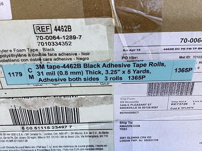 3M 4462B Black Adhesive Tape Rolls, 3-Pack. Three 3M 4462B black adhesive tape rolls. 