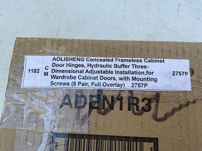 AOLISHENG Cabinet Door Hinges, 5-Pair Set. Boxed set of AOLISHENG concealed frameless cabinet 