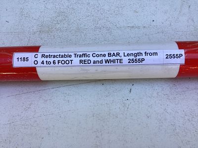 Retractable Traffic Cone Bar, 4-6 Feet. Retractable traffic cone bar featuring a red and white 