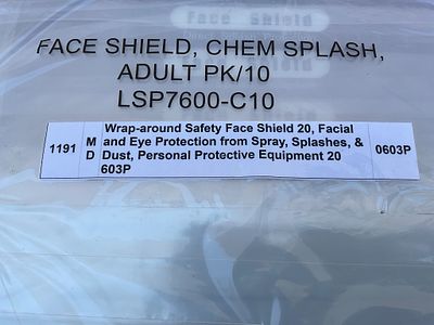 Pack of 10 Adult Chemical Splash Face Shields. Pack of 10 adult-sized face shields designed for 
