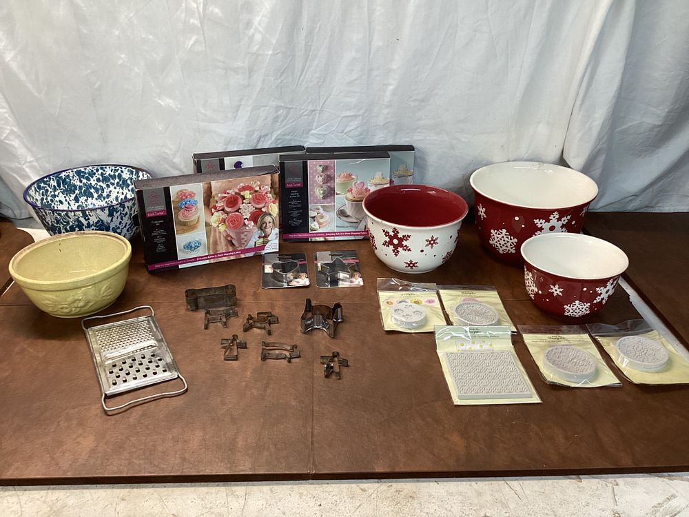 Mixing Bowls, Tools, and Baking Accessories. Kitchen and baking items including 24 pieces in 