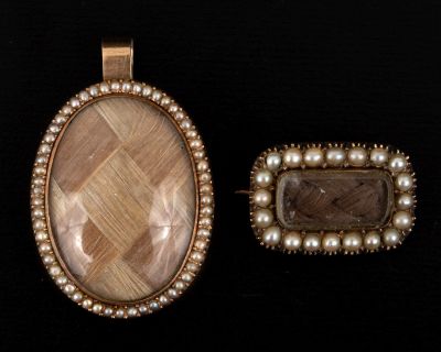 Two Georgian Memento Mori brooches - gold and pearls. Two memorial brooches that incorporate 