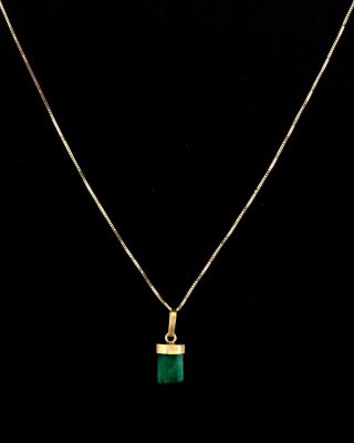 Italian 14k necklace and 18k emerald pendant. a 44 cm 14k gold chain suspending a lovely 18k 