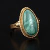 Vintage 14K Yellow Gold and Gemstone Ring. containing one oval shape cabochon cut malachite Image - 2