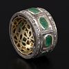 Gold, Silver, Emerald and Diamond Ring. containing eight oval shape mixed cut emeralds weighing Image - 2