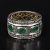 Gold, Silver, Emerald and Diamond Ring. containing eight oval shape mixed cut emeralds weighing Image - 4