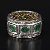 Gold, Silver, Emerald and Diamond Ring. containing eight oval shape mixed cut emeralds weighing Image - 5