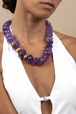 An Impressive Silver and Amethyst Necklace. a uniquely large necklace containing 26 round and 
