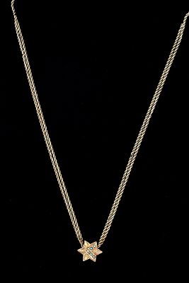 Antique 14K Yellow Gold and Gem Necklace. a six pointed star slide pendant suspended from a 68 