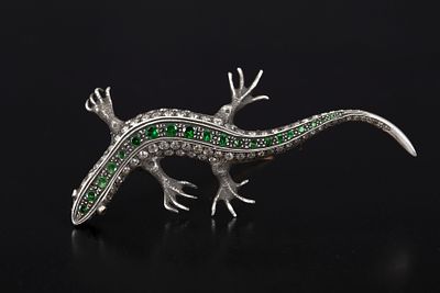 Antique Russian 14K Gold, Demantoid and Diamond Brooch. a lovely antique lizard brooch crafted 