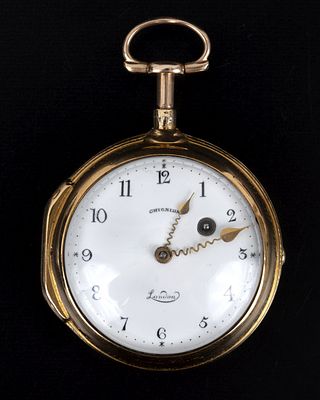 An antique English 18K gold repeater pocket watch made by Grignon, Verge Fusee mechanism. Antique 
