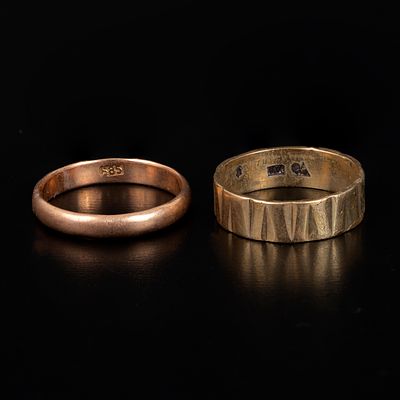 Lot of Antique 14K Gold Wedding rings. consisting of two rings, one machine worked yellow gold 