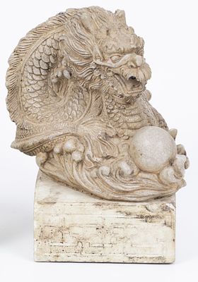 Old Chinese stone seal. A large square seal, on top of which is a figure (marble? Cast 