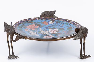 Cloisonne enamel bowl with matching bronze base, Meiji period (1868-1912). A Japanese bowl 