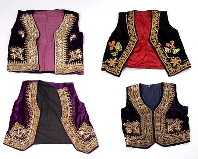 Four Bukhari coats combined with velvet and embroidery. Silvered and gilded metal wires combined 