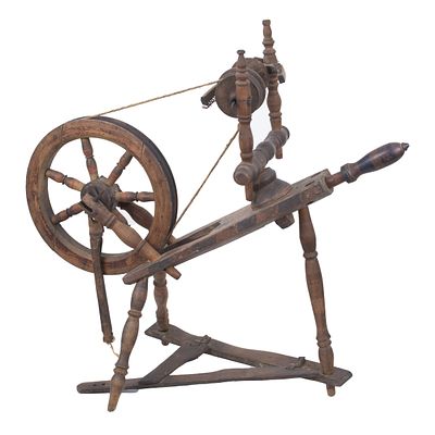 antique Eastern European spinning wheel, late 19th century. A spinning tool made of wood 
