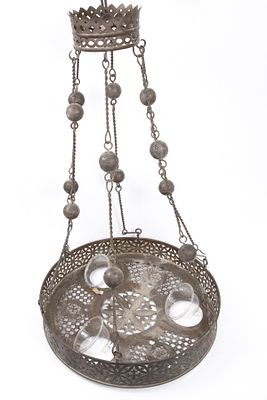 An old Coptic hanging lamp, combined with crystal plates. End of the 19th century, . A unique 
