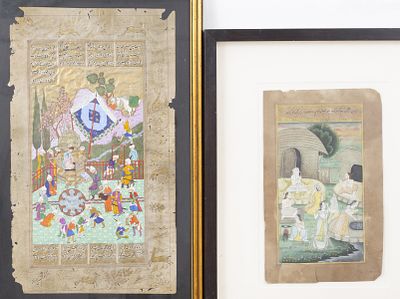 A pair of ancient paintings from the Holy Book, Persia. A pair of high-quality paintings full of 