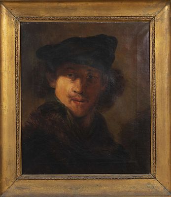 Antique painting according to Rembrandt self-portrait, 18th/19th century Europe. A handsome 