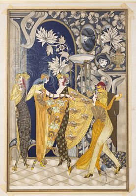 Miriam Dauber (b. 1946) Oversized color print in Art Nouveau style. A painting depicting figures 