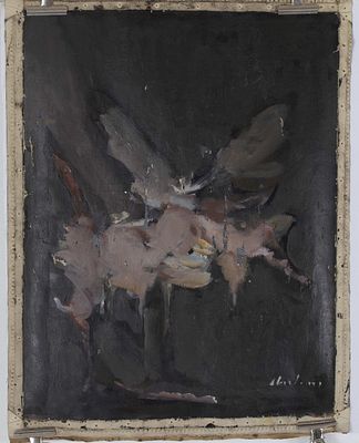 Alfred ABERDAM (1894-1963)- "Composition". The painting depicts a pink scene on a dark 