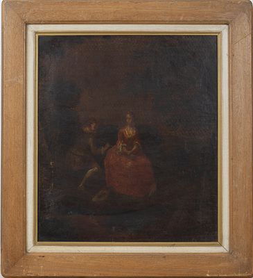 "Young noble couple" old oil painting. A painting depicting a young lady sitting with a young 
