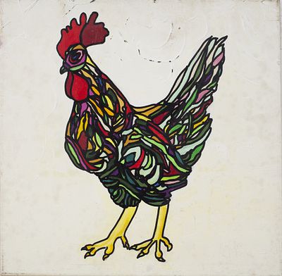 Kip Frace (USA b. 1970) "Rooster". A pop art style painting centered on a turnip icon consisting 