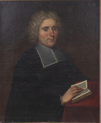 European school, 18th century oil painting. Large painting depicting a figure of a scholar 
