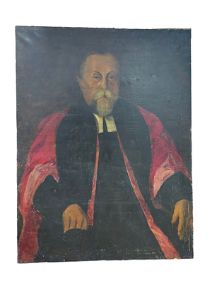 Figure of a judge - oil painting on canvas, Europe, late 19th century. A figure of a man wearing 