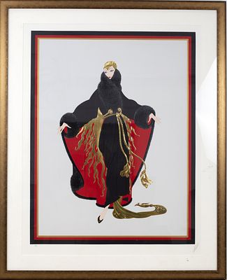Ert&eacute; (Romain de Tirtoff 1892-1990 - Woman and fur coat. A large print depicting a woman dressed 