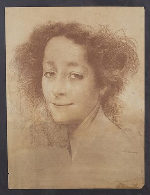 Lucien L&eacute;vy-Dhurmer (1865-1953) - drawing. Pastel drawing depicting the figure of a young woman. 
