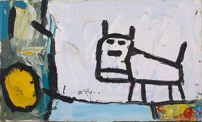 Leo Ray (leo ray b. 1950) A scene with a dog. Paint on canvas, signed Dimensions: 30-50 cm