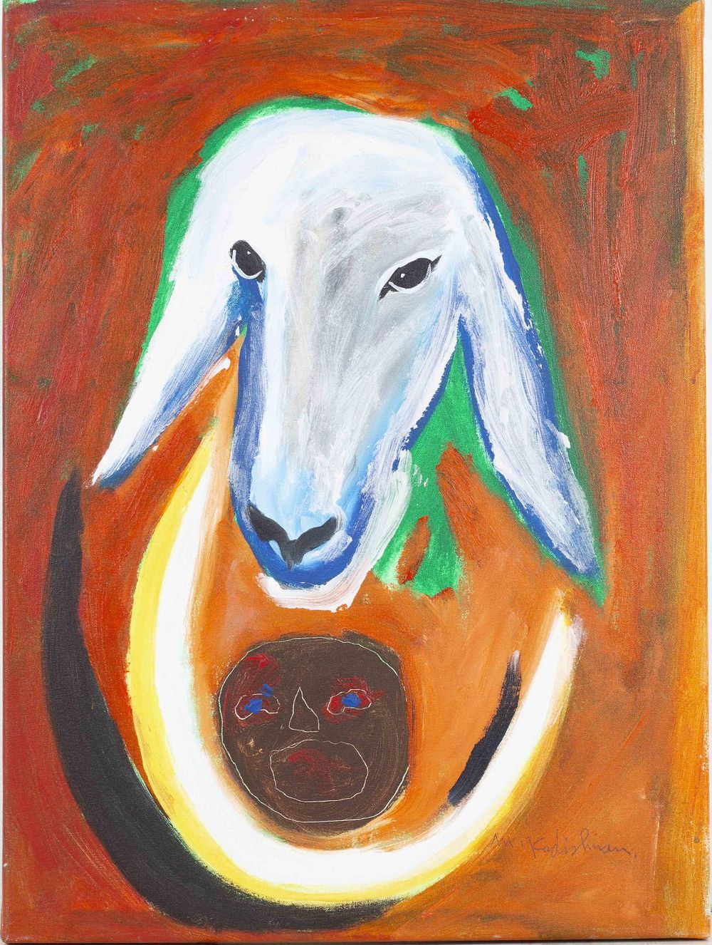 Menashe Kadishman (1932-2015) - "Sheep, Moonlight, and Shadow". sheep's head Acrylic on canvas. 