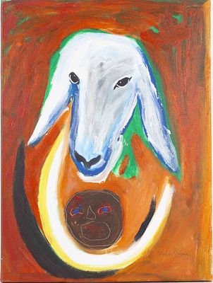 Menashe Kadishman (1932-2015) - "Sheep, Moonlight, and Shadow". sheep's head Acrylic on canvas. 