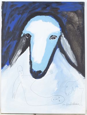 Menashe Kadishman (1932-2015) - Sheep in the Valley of Tears. sheep's head Acrylic on canvas. 