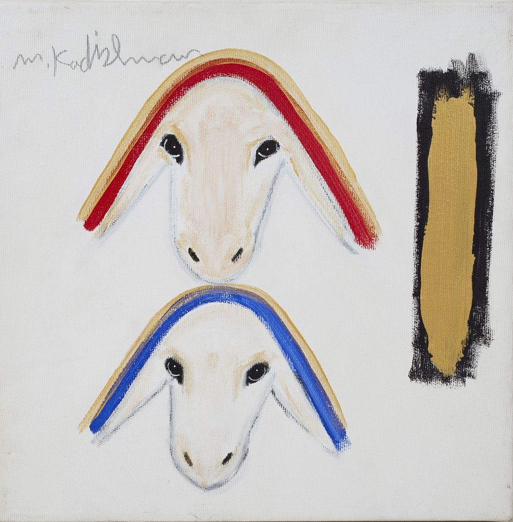Menashe Kadishman (1932-2015) A pair of sheep. A painting depicting a pair of sheep decorated 