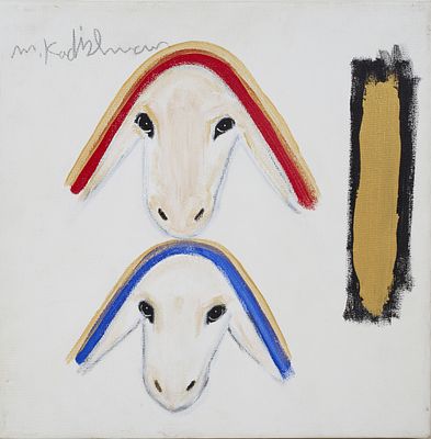 Menashe Kadishman (1932-2015) A pair of sheep. A painting depicting a pair of sheep decorated 