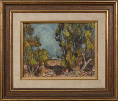 Zvi Shur (1898-1979, Ukraine-Israel) trees. A picture depicting an avenue of eucalyptus trees 