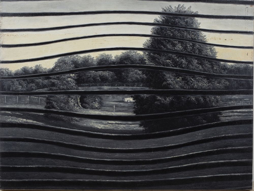 Shy Kun (b. 1974) "Vision". A picture depicting a landscape in black and white fragmented into 