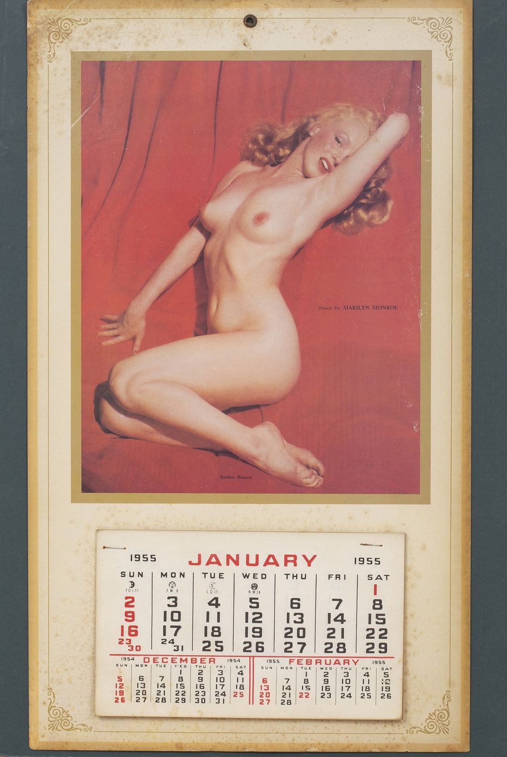 Marilyn Monroe Calendar 1955 - erotic calendar. A wall panel with a nude picture of the model in 
