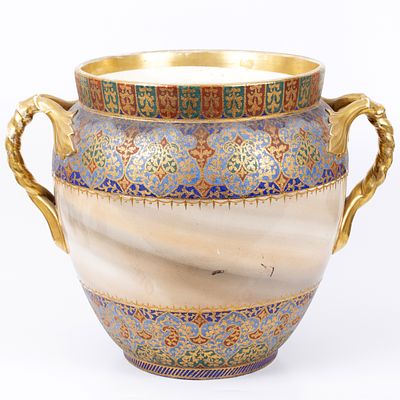 And an oversized ceramic vase made by ANTON MEHLEM decorated with arabesques. A large ceramic 