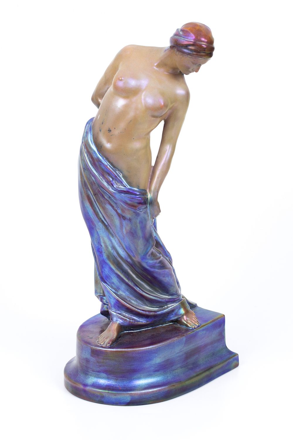 ZSOLNAY- Hungarian porcelain statue in the form of a naked maiden, circa 1910. Hungarian 