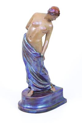 ZSOLNAY- Hungarian porcelain statue in the form of a naked maiden, circa 1910. Hungarian 